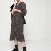 Robe Longue En Voile, Imprimé Floral - Noir