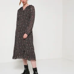 Robe Longue En Voile, Imprimé Floral - Noir -Promos Sublisca Magasin 001009869 001 V3 T4