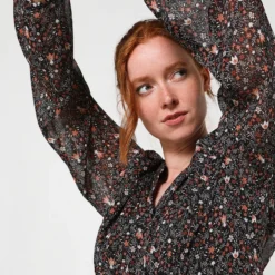 Robe Longue En Voile, Imprimé Floral - Noir -Promos Sublisca Magasin 001009869 001 V4 T4