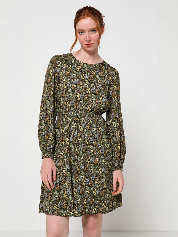 Robe Blousante, Imprimé Floral - Vert Kaki 1 Robe Blousante, Imprimé Floral - Vert Kaki
