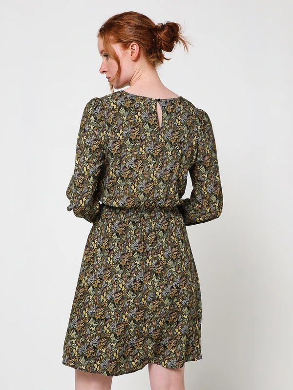 Robe Blousante, Imprimé Floral - Vert Kaki 2 Robe Blousante, Imprimé Floral - Vert Kaki – Image 2