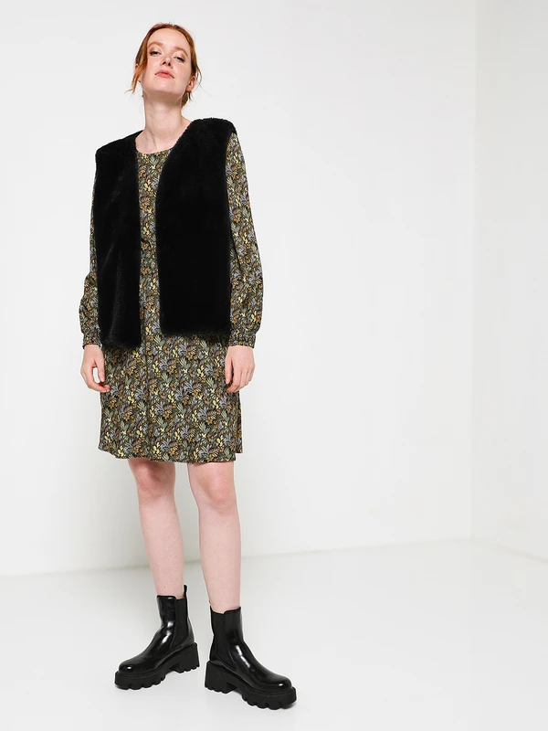 Robe Blousante, Imprimé Floral - Vert Kaki 3 Robe Blousante, Imprimé Floral - Vert Kaki – Image 3