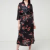 Molly Bracken Robe Kimono En Satin Imprimé Fleurs - Noir