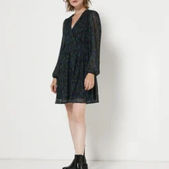 Robe Cache-cœur En Voile Imprimé - Bleu Marine -Promos Sublisca Magasin 001009892 001 V3 T4