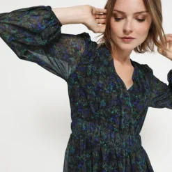 Robe Cache-cœur En Voile Imprimé - Bleu Marine -Promos Sublisca Magasin 001009892 001 V4 T4