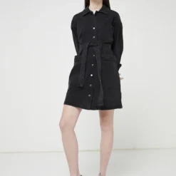 Vila Robe Chemisier En Black Denim Stretch - Gris -Promos Sublisca Magasin 001009894 001 V3 T4