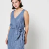 Robe Cache-cœur En Denim - Bleu Stone