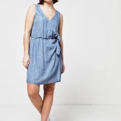 Robe Cache-cœur En Denim - Bleu Stone -Promos Sublisca Magasin 001011292 001 V3 T4