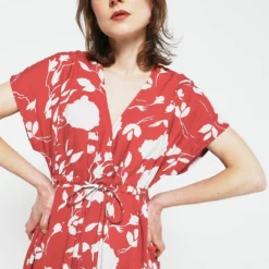 Robe Longue Décolleté Cache-cœur - Brique -Promos Sublisca Magasin 001011299 001 V4 T4