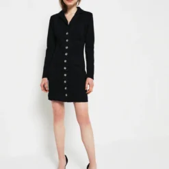 Guess Robe Chemisier En Toile Denim Aspect Brut - Bleu -Promos Sublisca Magasin 001011302 001 V3 T4