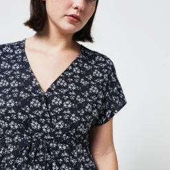 Robe Longue Fleurie Cache-cœur - Bleu Marine -Promos Sublisca Magasin 001011309 002 V3 T4