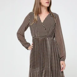 Comma Robe Cache-cœur Motif Géométrique - Marron