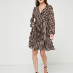 Comma Robe Cache-cœur Motif Géométrique - Marron -Promos Sublisca Magasin 001011314 001 V3 T4