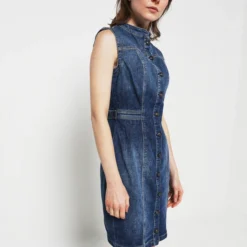 Guess Robe Crayon En Jean Délavé - Bleu