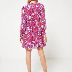 LA PETITE ETOILE Robe Chemise En Voile Imprimé Fleurs - Rouge -Promos Sublisca Magasin 001011324 001 V2 T4