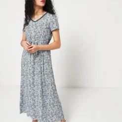 Robe Longue Liberty À Manches Courtes - Lilas