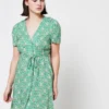 Robe Courte Boutonnée À Motifs Métallisés - Vert