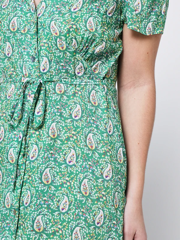 Robe Courte Boutonnée À Motifs Métallisés - Vert 2 Robe Courte Boutonnée À Motifs Métallisés - Vert – Image 2