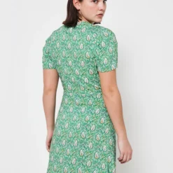 Robe Courte Boutonnée À Motifs Métallisés - Vert 7 Robe Courte Boutonnée À Motifs Métallisés - Vert -Promos Sublisca Magasin 001011332 001 V4 T4