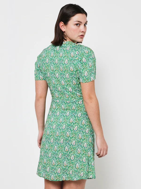 Robe Courte Boutonnée À Motifs Métallisés - Vert 4 Robe Courte Boutonnée À Motifs Métallisés - Vert – Image 4