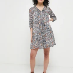 Freeman T. Porter Robe Fleurie Avec Encolure Plissée - Bleu -Promos Sublisca Magasin 001011345 001 V3 T4