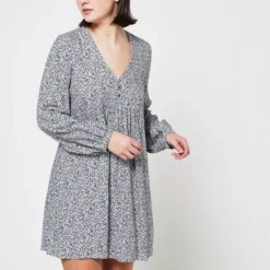 Robe Taille Haute À Manches Longues - Bleu