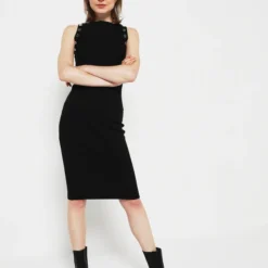 Guess Robe Moulante En Maille Fines Côtes - Noir -Promos Sublisca Magasin 001011360 001 V3 T4