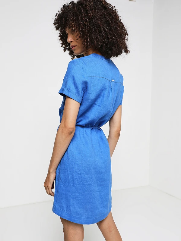 Robe Ceinturée En 100% Lin - Bleu 2 Robe Ceinturée En 100% Lin - Bleu – Image 2