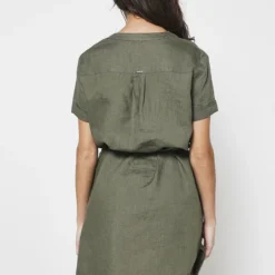 Robe Ceinturée En 100% Lin - Vert 5 Robe Ceinturée En 100% Lin - Vert -Promos Sublisca Magasin 001011395 002 V2 T4