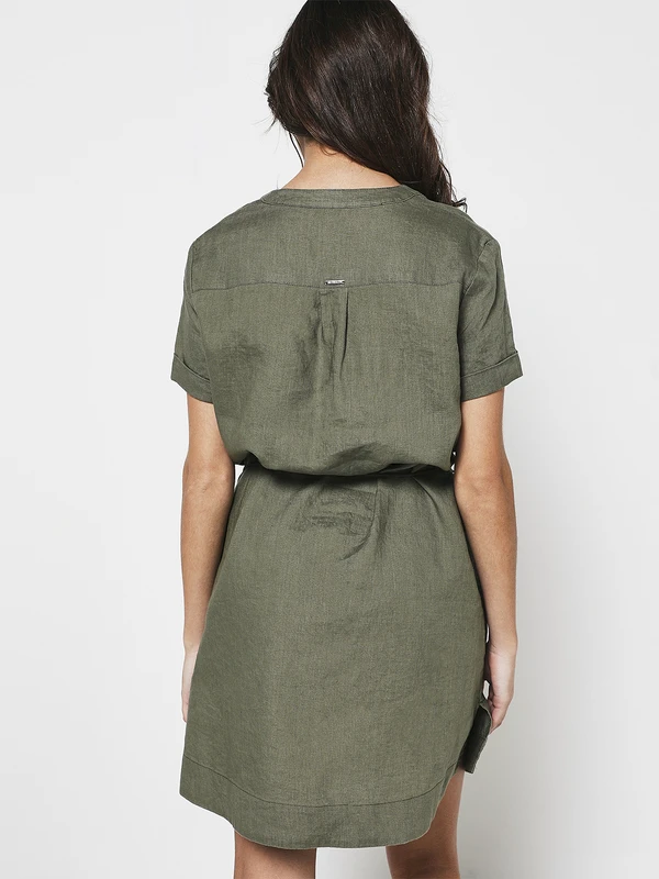Robe Ceinturée En 100% Lin - Vert 2 Robe Ceinturée En 100% Lin - Vert – Image 2