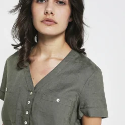 Robe Ceinturée En 100% Lin - Vert 7 Robe Ceinturée En 100% Lin - Vert -Promos Sublisca Magasin 001011395 002 V4 T4