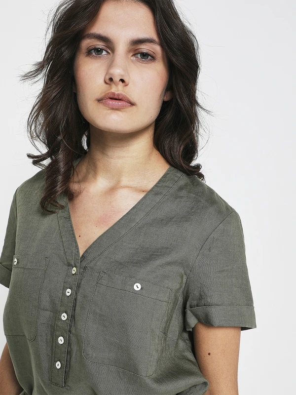 Robe Ceinturée En 100% Lin - Vert 4 Robe Ceinturée En 100% Lin - Vert – Image 4