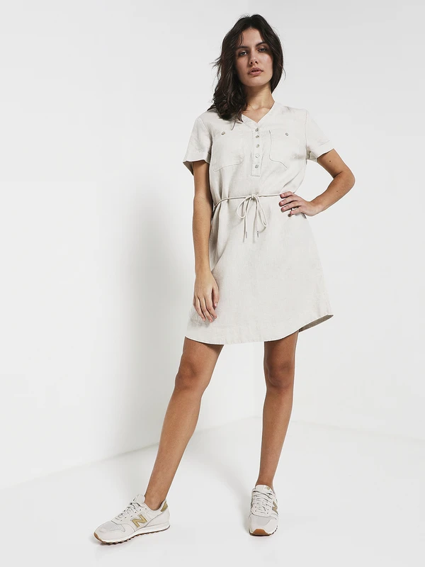 Robe Ceinturée En 100% Lin - Ecru 3 Robe Ceinturée En 100% Lin - Ecru – Image 3