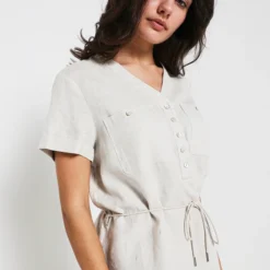 Robe Ceinturée En 100% Lin - Ecru 7 Robe Ceinturée En 100% Lin - Ecru -Promos Sublisca Magasin 001011395 003 V4 T4