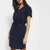 Robe Ceinturée En 100% Lin - Bleu Marine