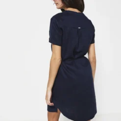 Robe Ceinturée En 100% Lin - Bleu Marine -Promos Sublisca Magasin 001011395 004 V2 T4