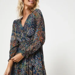 Robe En Voile Imprimé Fleurs - Bleu -Promos Sublisca Magasin 001011400 001 V3 T4