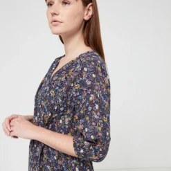 Robe Cache-cœur Imprimée Fleurs Cachemire - Bleu Marine -Promos Sublisca Magasin 001011402 001 V2 T4