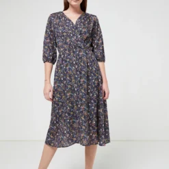 Robe Cache-cœur Imprimée Fleurs Cachemire - Bleu Marine -Promos Sublisca Magasin 001011402 001 V3 T4