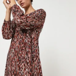 Robe Imprimée À Manches Longues Et Taille Haute - Rouge -Promos Sublisca Magasin 001011420 001 V4 T4