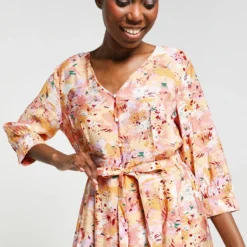 Vila Robe Blousante Boutonnée - Rose 5 Vila Robe Blousante Boutonnée - Rose -Promos Sublisca Magasin 001011445 001 V2 T4