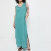 Robe Longue En Lin Naturel - Vert