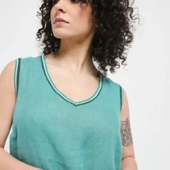 Robe Longue En Lin Naturel - Vert -Promos Sublisca Magasin 001011454 001 V2 T4