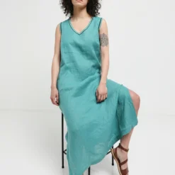 Robe Longue En Lin Naturel - Vert -Promos Sublisca Magasin 001011454 001 V3 T4