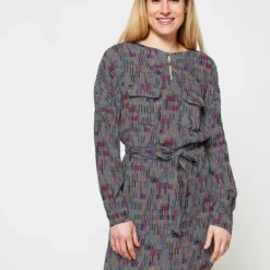 Vila Robe Fluide Imprimé Pied-de-poule Fantaisie - Ecru