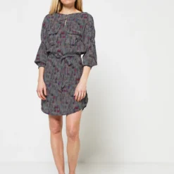 Vila Robe Fluide Imprimé Pied-de-poule Fantaisie - Ecru -Promos Sublisca Magasin 001011779 001 V3 T4