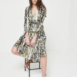 ONE STEP Robe Cache-cœur En Voile Imprimé - Gris -Promos Sublisca Magasin 001011794 001 V3 T4