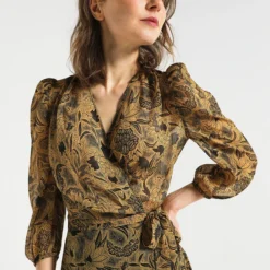 MORGAN Robe Portefeuille En Voile Imprimé Et Métallisé - Jaune -Promos Sublisca Magasin 001011796 001 V4 T4