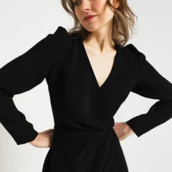 MORGAN Robe Esprit Portefeuille En Crêpe Texturée - Noir -Promos Sublisca Magasin 001011805 001 V2 T4