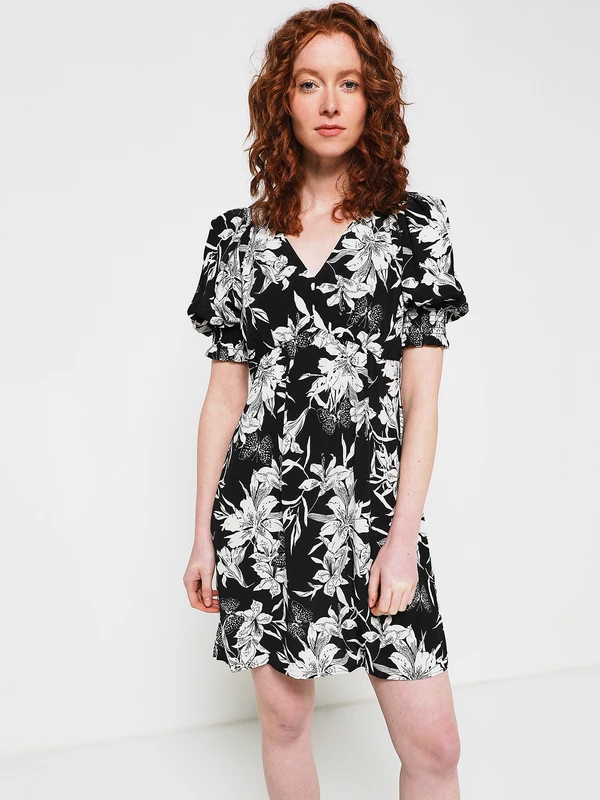 Ikks Robe Crêpe Léger Imprimé Fleurs - Ecru 1 Ikks Robe Crêpe Léger Imprimé Fleurs - Ecru